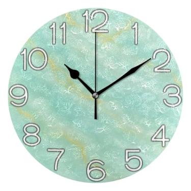 Imagem de Relógio de parede analógico decorativo para sala de aula, escritório, operado por bateria, decoração de sala de estar, arte moderna, azul-petróleo verde pastel chique, 25 cm, ponteiros pretos
