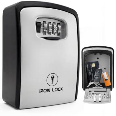 Imagem de Iron Lock SAFEXXL Caixa de bloqueio de chave de montagem na parede para chaves Combinação de 4 dígitos com código reinicializável com interruptor A B Cofre extra grande interno externo impermeável