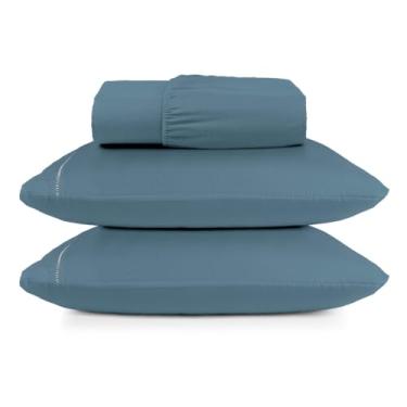 Imagem de Conjuntos de Roupas de Cama 400 fios Casal Queen Box com elástico Extra macio suave Berço Solteiro e King(AZUL OCEANO,KING)