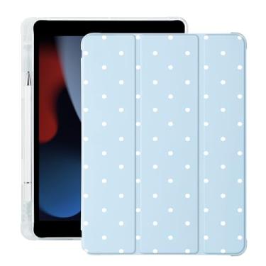 Imagem de BlHMCASE Linda capa de bolinhas brancas para iPad Air de 11 polegadas 7ª/6ª geração (M3/M2) 2025/2024 com suporte para lápis, hibernar/despertar automático, capa traseira de TPU macio de couro azul