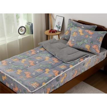 Imagem de NTBED Jogo de cama solteiro com zíper que brilha no escuro para crianças, meninos, dinossauros felpudos, com lençol com elástico