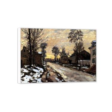 Imagem de Claude Monet Famosa impressão em tela de parede pronta para pendurar estrada no pôr do sol na neve quadro branco pintura para decoração de sala de estar 90 x 125 cm 35 x 49 pol