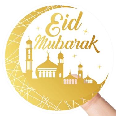 Imagem de Adesivos Eid Mubarak, 100 peças de etiqueta de presente Ramadan Kareem, adesivo islâmico de folha dourada para cartões muçulmanos presentes decorações de festa