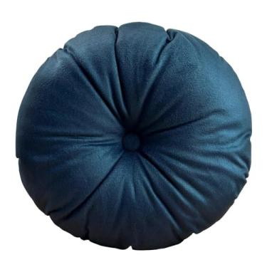 Imagem de Almofada Redonda Com Botão e Zíper Tecido Suede Liso 40x40cm almofada para cadeira para Sofá Cadeira Quarto Sala Almofada para Assento e Decoração(Azul Marinho,4)