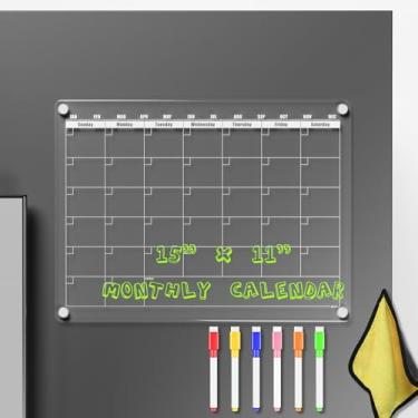 Imagem de Calendário de acrílico magnético apagável a seco para geladeira transparente 40 x 30 cm quadro branco apagável quadro branco 38.1 cm x 28.9 cm com 6 cores apagável marcador
