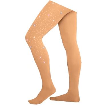 Imagem de ChloeNoel Meia-calça com pés para patinação artística TF8830, bronzeado claro com redemoinhos de cristal nas 2 pernas, GG a 2GG