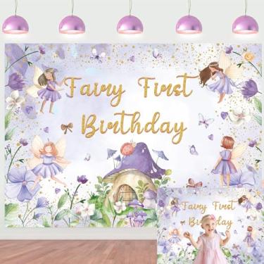 Imagem de XCKALI Pano de fundo de fada para primeiro aniversário roxo floral para meninas 1ª fotografia tema conto roxo decorações de festa de aniversário (2,1 x 1,5 m)