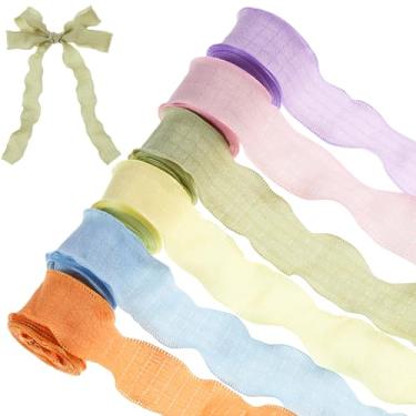Imagem de Craftsatin 6 rolos de 30 metros fita colorida com babados de 2,5 cm fitas de tecido chiffon seda poliéster acabamento para costura, artesanato, embrulho de presente, decoração de casa, faça você mesmo