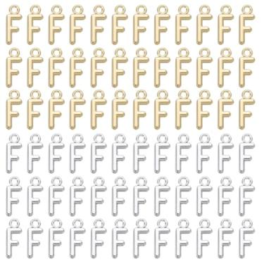 Imagem de YELARXI Pingente de letra A-Z com inicial do alfabeto pingente de liga capital, adequado para fazer joias pulseiras DIY colar - F (pacote com 100, prata brilhante/ouro escuro)