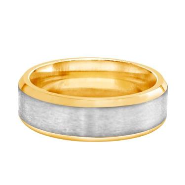 Imagem de Belacqua Aliança de casamento de titânio banhado a ouro de 2 tons 6,5 mm para homens e mulheres - Disponível nos tamanhos 8 a 15, caixa de presente incluída, 15, Metal, Sem pedra preciosa