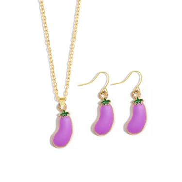 Imagem de Yocoyee Lindo conjunto de joias de vegetais para mulheres, berinjela, pimenta, cenoura, colar, brincos, joias esmaltadas, Zinco, Sem Pedra Preciosa