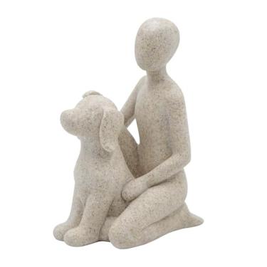 Imagem de Neeenn Escultura de cachorro, decoração de casa, estatueta de homem de arenito e estátua de cachorro, presentes interativos em memória de animais de estimação para amantes de cães, artes decorativas