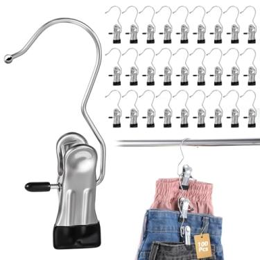 Imagem de 100 peças de organizador de leggings para pendurar no armário – cabides de jeans de aço inoxidável com clipes, cabides de saia multiuso com clipes para calças, shorts, toalhas, armazenamento de botas