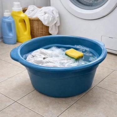 Imagem de Bacia Redonda Plástica 25 ou 35 Litros Reforçada Grande Multiuso Cozinha Área de Serviço Lavanderia (Azul, 25 Litros)