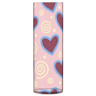 Imagem de CEBUGI Vaso de flores com estampa de corações 10 x 30 cm, vaso cilíndrico para flores, vaso transparente inquebrável para festa de casamento, decoração de casa