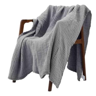 Imagem de Cobertor para cobertores e mantas de cama feminino masculino adulto longo duplo solteiro para sofá algodão 6 camadas gaze quente macio confortável primavera verão outono (cinza, 150 x 200 cm)