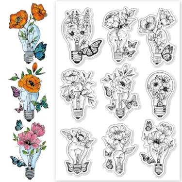 Imagem de 1 folha de carimbos transparentes de plástico PVC, lâmpada de luz personalizada, estampa de borboleta, carimbos transparentes para álbum de fotos faça você mesmo, álbum de fotos decorativo, 16 x 11 cm