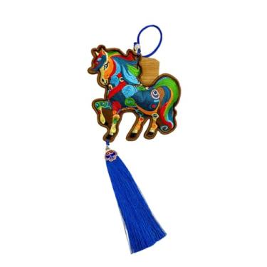 Imagem de MotiveTech Enfeite de cavalo para o Ano Chinês, para espelho retrovisor de carro, lembrança de bênção, pingente colecionável para pendurar em casa, Bordado de Café, Borlas