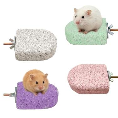 Imagem de kathson 4 peças de brinquedos para mastigar hamster, pedras de bloco de lava de porquinho-da-índia, pedras vulcânicas, pedras vulcânicas, pedras de chinchila, poleiro de rato, plataforma de escalada