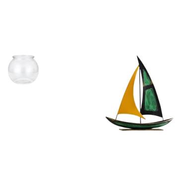 Imagem de Whtkoph Vaso Elegante E Transparente em Formato de Aquário com Escultura em Ferro, Ornamento de Mesa para Escritório, Casa, Escrivaninha, Peça Central, Decora