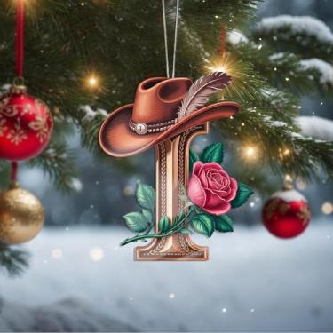 Imagem de Decorações de Dia dos Namorados de cristal A-Z, chapéu de caubói LetterI enfeites de Natal feitos à mão, decoração de carro e casa - decoração de acrílico escolar, troca de presentes para amigos, sala