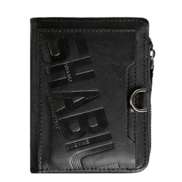 Imagem de Carteira masculina moderna de couro curta, peça preta contemporânea (preto)