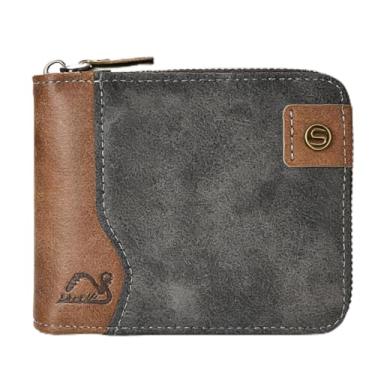 Imagem de Carteira universal simples preta compacta de couro macio de grão cruzado, design compacto preto simples com fivela, couro macio de grão cruzado, durável para uso a longo prazo