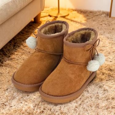 Imagem de Botas de neve infantis para meninas, meninos, de camurça, quente, leve, confortável, cano médio, forradas, felpudas, sapatos de inverno para crianças pequenas/grandes, Marrom, 12 Little Kid