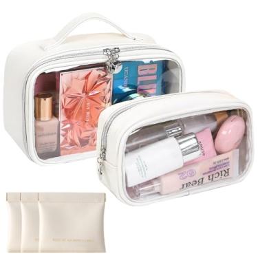 Imagem de LEISENOR Conjunto organizador de bolsa de maquiagem transparente – 2 bolsas de higiene de viagem, estojo de cosméticos para mulheres com zíper, 3 mini porta-moedas, batom, acessórios de cosméticos