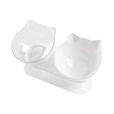 Imagem de Comedouro Duplo Elevado Antiderrapante Com Suporte Inclinado Para Cães