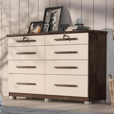 Imagem de Comoda Monza com Chave 8 Gavetas com Pés - Tonielque Móveis, Chocolate