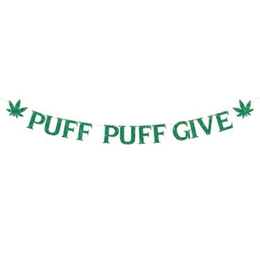 Imagem de Faixa Puff Puff Give - Decoração de festa de aniversário para mulheres e homens adultos - Decoração de festa de aniversário de aniversário de maconha com tema 420 - Glitter verde