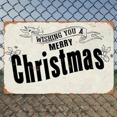 Imagem de Placa de Natal Merry Christmas Decorações de Natal Arte de Parede de Alumínio Rústico e Placa de Metal - 20 x 30 cm Decoração Vintage Interior Exterior para Casa, Escritório, Café, Quintal e Jardim