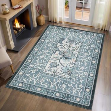 Imagem de GarveeHome Provence Botanical Grove 10 x 15 Tapete vintage Cottagecore retrô azul 10 x 15 para quarto, sala de estar, berçário, cozinha, entrada, tapete interno