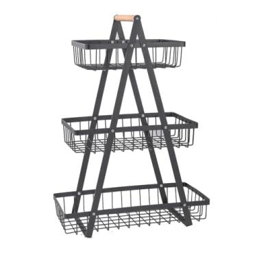 Imagem de Fruteira Doméstica Cesto de Malha Metálica - Suporte Multifuncional para Armazenar Frutas e Legumes, Resistente e Organizador para Cozinha (3 Andares 33 * 17 * 47)