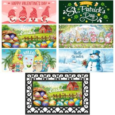 Imagem de Breling 6 peças de tapetes de porta sazonais para porta da frente 55 x 25 cm inserções intercambiáveis de capacho de entrada de boas-vindas tapetes antiderrapantes presentes para decoração de Natal em