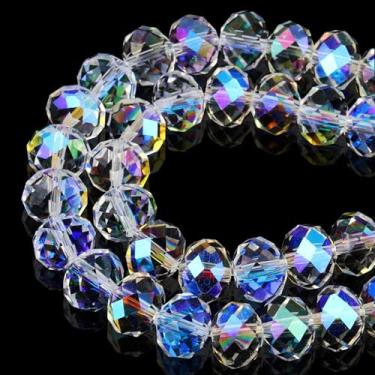 Imagem de DIQIO Contas de cristal de abaco brilhante de 8 mm para fabricação de joias - Contas espaçadoras de rondelle facetadas para pulseiras (77-82 peças, Crystal Paradise)