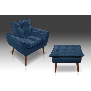 Imagem de Kit 01 Poltrona Opala + 01 Puff Opala Suede  Azul Marinho-CASA DA POLT