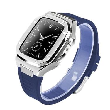 Imagem de JDIME Kit de modificação de relógio de luxo, para Apple Watch, pulseira de 45 mm/41 mm/40 mm 44 mm 9 8 7 6 SE 5 4 Series Watch Replace Upgrade Metal Watch Case Mod Set (Cor: borracha, tamanho: 44 mm)