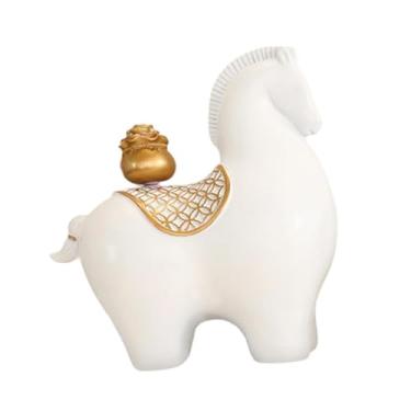 Imagem de FLCPJGV Escultura de Cavalo - Lembrança do Ano do Cavalo - Decoração Feng Shui para Mesa, Estante e Lareira, Branco, com Bolsa de