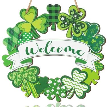 Imagem de Placa de porta de trevo do dia de São Patrício, guirlanda de madeira para porta da frente, placa de boas-vindas irlandesa da sorte para decoração de casa feliz dia de São Patrício