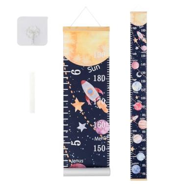Imagem de BESSLEE Tabela de crescimento infantil de lona para parede, monitor de medição de altura espacial de galáxia para bebês, régua de pendurar com gancho removível, quarto de bebê, sala de jogos