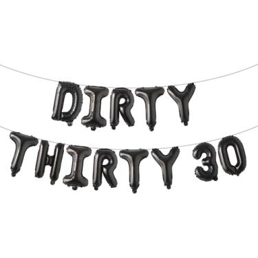 Imagem de Decorações de festa de aniversário de 30 anos Dirty Thirty para ela, multicolorido, 30 balões, decorações de faixa para mulheres de 30 anos (DIRTY THIRTY 30 Preto)