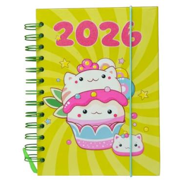 Imagem de Agenda Diária Planner 2026 Planner Fofinha Pets Cachorrinho Gatinho Marcador de página e horas 19x14 168 folhas (Gatinhos Verde)