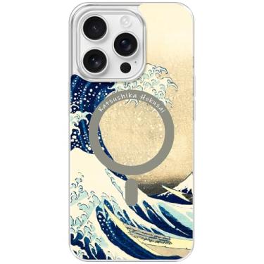 Imagem de Berkin Arts Capa transparente transparente compatível com iPhone 16 Pro [compatível com Magsafe], estilo japonês Ukiyo-e (A Grande Onda de Katsushika Hokusai)