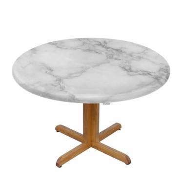 Imagem de YINRON Toalha de mesa redonda de mármore branco textura abstrata com bordas elásticas, toalhas de mesa resistentes a desbotamento e manchas, fácil de limpar, cabe em mesas de 101 a 111 cm de diâmetro