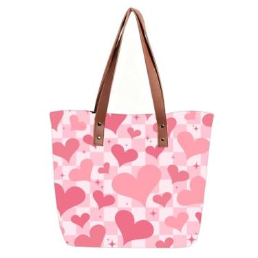 Imagem de ZVUZVO Presentes de Dia dos Namorados para ela, sacola de lona de corações com alça de couro, sacolas de supermercado reutilizáveis para presentes de aniversário, Natal e dia dos namorados. Coração