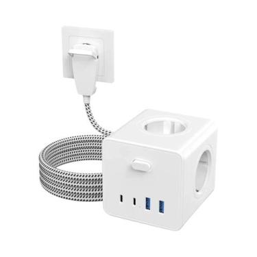 Imagem de Tomada Elétrica EU De 4000W Com 2 USB, 2 Tipo C, Cabo De Extensão De 3
