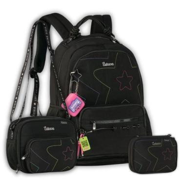 Imagem de Kit Mochila Luluca Costas Lancheira Térmica Estojo Meninas Cor:Preto, 