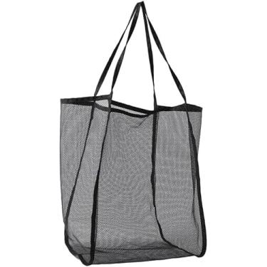 Imagem de Bolsa de praia de malha, bolsa de armazenamento de acampamento de grande capacidade para viagens ao ar livre, bolsa de ombro, Preto